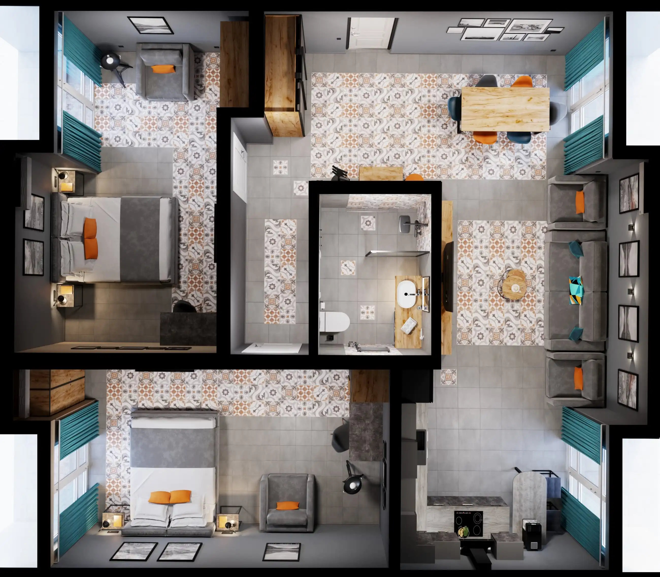  Трехкомнатный Apartment с кухней  с 4 балконами